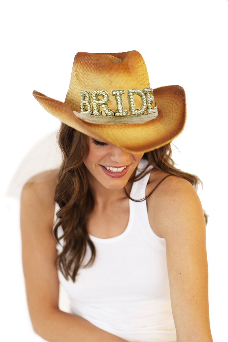 Pearl Bride Cowboy Hat Country Western Bride Hat, Straw Bride Hat, Country Wedding, Nashville Bride, Get Rowdy, Lets Get Nashty, Nash Bash image 3
