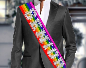 2pc SENIOR Sash Set • Senior Sash with Rainbow Bow Clip • LGBTQIA2S+ Graduate • Queer Senior • Grad Night • College • Sports • Senior Day