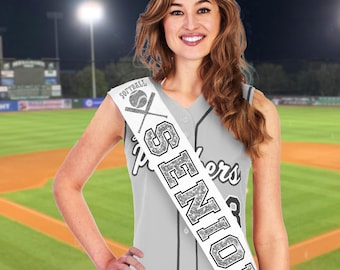 Silver Softball Senior Sash • White Senior Sash • Silver Glitter Bows • High School Slow Pitch Baseball