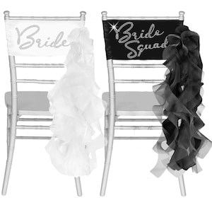 Bridal Chair Decor • Script Rhinestone Bride Band with Side Ruffles • Bride Squad