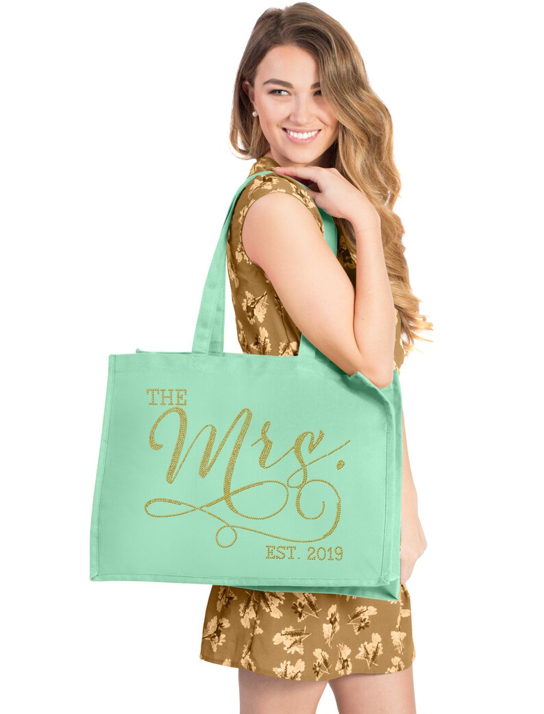 Bridal Shower Gift Carryall Engagement Gold Bridal Tote Jumbo Bride Tote Bride Bag: The Mrs EST 2019 Tote Bag Bachelorette Party
