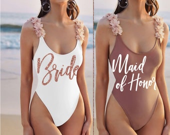 NOT QUITE PERFECT: Final Sale Bride Swimsuit • Floral Strap Glam Bride Bathing Suit • Maid of Honor • Discounted Swimwear