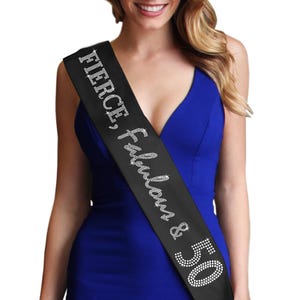 50th Birthday Sash • Fierce, Fabulous & 50 Black Rhinestone Sash • 50th Birthday Idea • Happy 50th Birthday Present • 50th Birthday Ideas