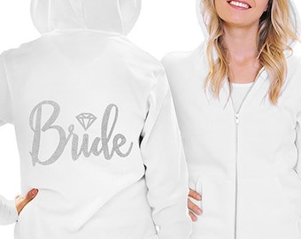 FREE SHIPPING: Bride with Diamond Fleece Hoodie • XLarge Unisex Hoody • Bride Sweatshirt • Wedding Hooded Jacket • Bride Sweatshirt