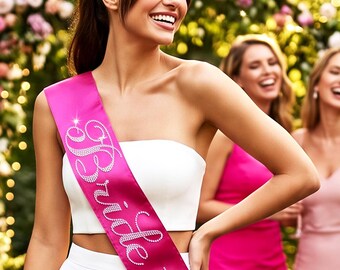 Hot Pink Bridal Sash • Flirty Rhinestone Bride to Be Magenta Sash • Bow Clip