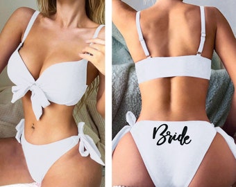 Bride Bikini Swimsuit • Medium Bride Front Knot Bikini Swimsuit • Bride Swimsuit • Honeymoon Bikini • Bachelorette Swimwear • Bridal Swims