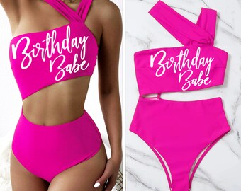 Birthday Bathing Suit • Pink Cut-Out One Piece Swimsuit • Sexy Swimwear • Beach Party • Birthday Suit • Birthday Babe • Birthday Girl