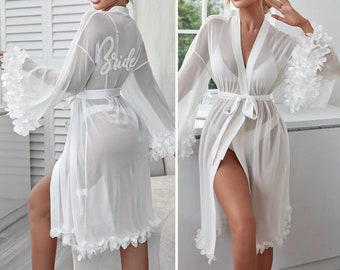 FREE SHIPPING: Wedding Robe • Luxury Bride Robe • Floral Bridal Party Robes • Wedding Day Robe • Bachelorette Gift • Bridal Boudoir Lingerie