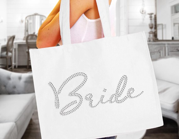 Jumbo Bridal Tote Bag • Rhinestone Bride Bag • Bachelorette Totes • Bridesmaid Ideas