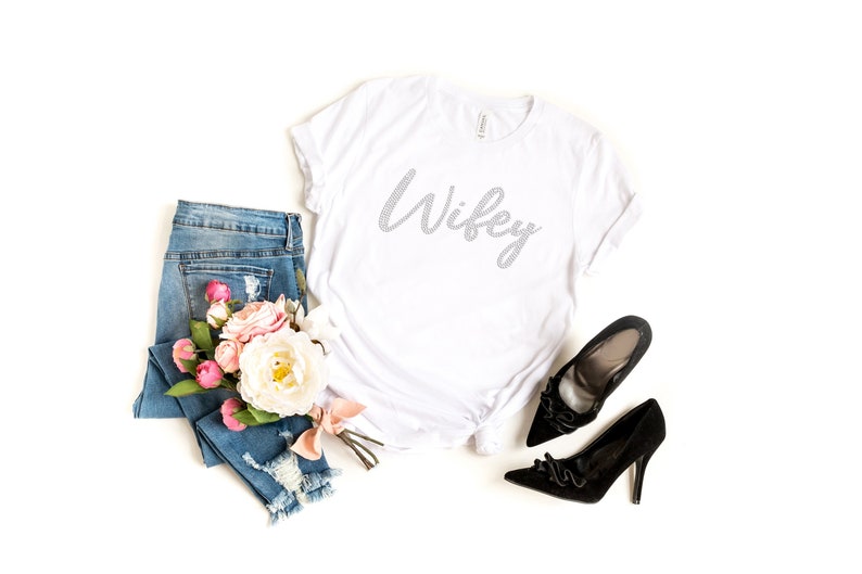 Wifey Shirt Glam Rhinestone Wifey Shirt Honeymoon Outfit Girlfriend Shirt Best Friends Matching Shirts Besties Gifts image 1