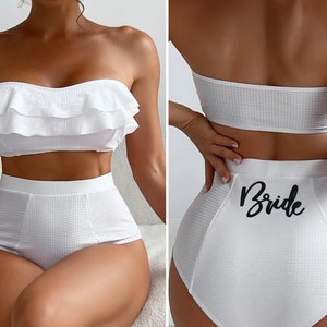 Bride Bikini • Ruffle High Waisted Bandeau Bride Bikini Separates • Bride Bathing Suit • Honeymoon Swimsuit • Bridal Swimwear • Mrs Swimsuit