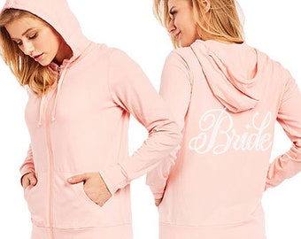 FREE SHIPPING: Bride Lightweight Hoodie • Flirty Bride Peach Hoodie • Bridal Shower • Bachelorette Gift • Rhinestone Bride Top • Engagement