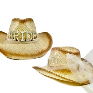 Pearl Bride Cowboy Hat Country Western Bride Hat, Straw Bride Hat, Country Wedding, Nashville Bride, Get Rowdy, Lets Get Nashty, Nash Bash image 1