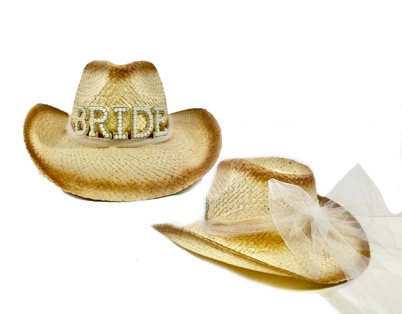 Pearl Bride Cowboy Hat Country Western Bride Hat, Straw Bride Hat, Country Wedding, Nashville Bride, Get Rowdy, Lets Get Nashty, Nash Bash image 1