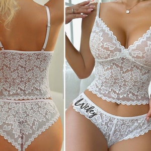 Boudoir Lingerie • Bridal Lingerie Outfits • Glam Bride White Lingerie • Scalloped Lace Cami • Lingerie Shower Gift • Bride Gift • Wifey