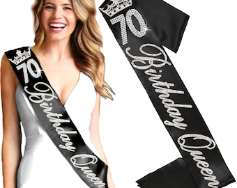 70th Birthday Sash • 70 & Fabulous Sparkle and Rhinestone • Birthday Queen • Grandma Bday