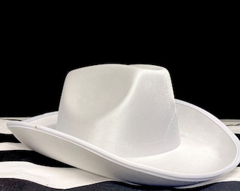 NOT QUITE PERFECT White Country Western Hat - Cowboy Hat, Cowgirl Wedding Hat, Country Western, Birthday, Bachelorette, Nashville Party