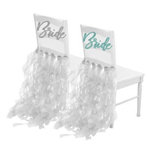 Bridal Chair Cover • Glam Bride Sheer White Organza Chair Sign • Wedding Shower Decoration