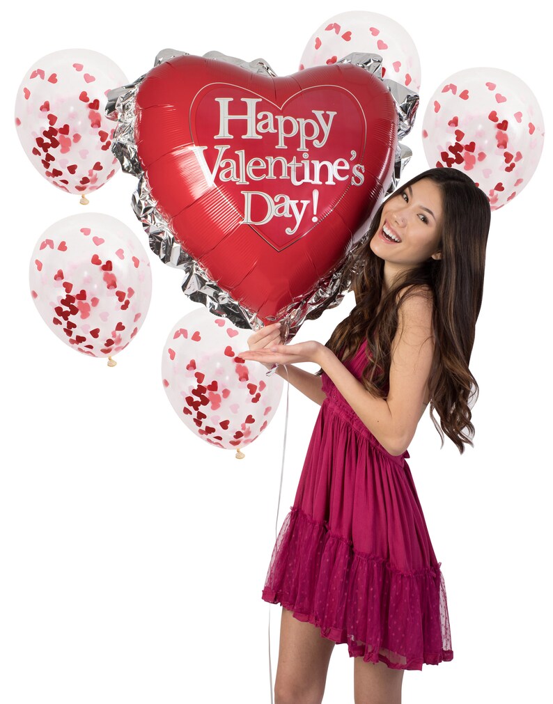 Valentine Balloons Happy Valentines Day Mylar Balloon Bouquet Kit Valentines Decorations Valentines Day Decor Confetti Balloons