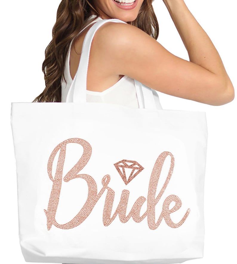 Rose Gold Party Bride Tote Bride Gift Bride To Be Shirt Bride with Diamond Icon Rose Gold Rhinestud Ribbed White Tank Top Bride Shirt