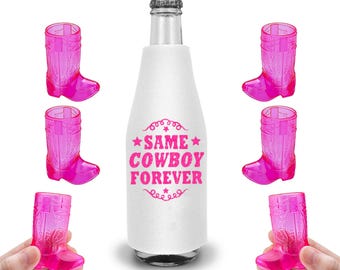 Western Favors • Pink Same Cowboy Forever Bottle Cover • Plastic Boot Shaped Shot Glass