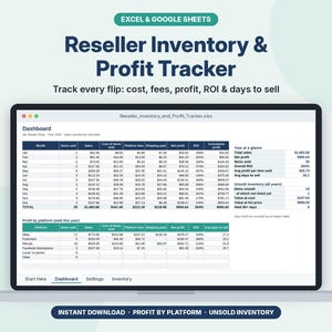 Reseller Inventory Tracker Spreadsheet, Excel & Google Sheets, Flipping Profit, ROI, Thrift Sales Log