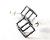 VENTE unique boucles d’oreilles Cube - - argent Sterling