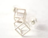 VENTE unique Stud boucles d’oreilles Cube - argent Sterling