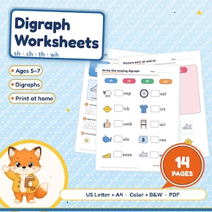 Consonant Digraph Worksheets | sh, ch, th, wh Sort, Match & Write | Kindergarten PDF