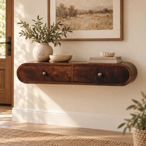 Curved Floating Console Table with Two Drawers for a Small Entryway