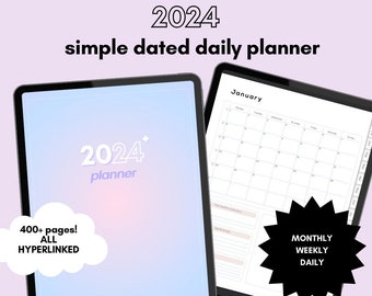 2024 Dated Digital Planner for Goodnotes, Ipad & Android | Minimalist Digital Planner | Fully hyperlinked | Sunday and Monday Start