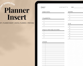 Undated Daily Digital Planner Template | Planning & Journaling Template | PDF + PNG | Digital Note Pad, Digital Insert, 2022 planner