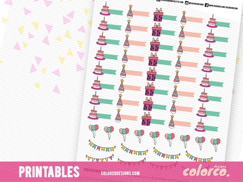 Cute Birthday Stickers Printable Planner Stickers Erin Condren Happy ...