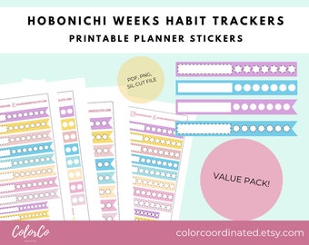 Paquete de valor - HOBONICHI WEEKS Pegatinas imprimibles / Pastel Weekly Tracker / Rastreadores semanales de hábito / Archivos de corte / Pegatinas de planificador imprimibles