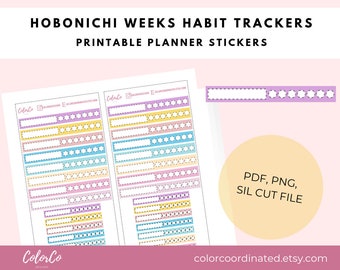 HOBONICHI WEEKS Printables Stickers | Dashed Box Pastel Weekly Tracker | Weekly Habit Trackers | Cut Files | Printable Planner Stickers