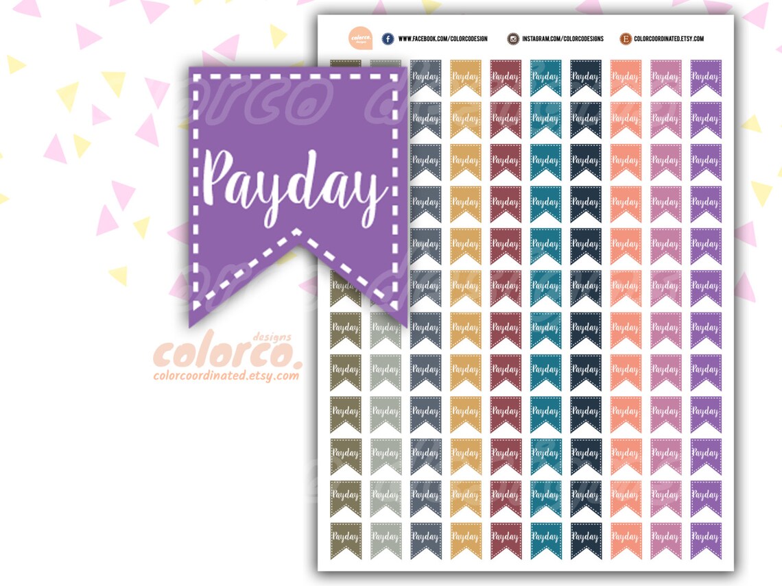 PAYDAY Stickers FLAG Printable Planner Stickers Erin Condren - Etsy