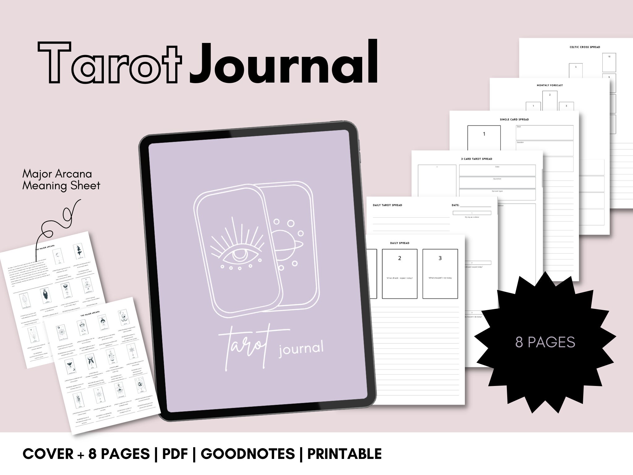 Tarot Planner Printable, Manifest Your Dreams, Law of Attraction, Monthly  and Weekly Tarot Journal, Digital Tarot 