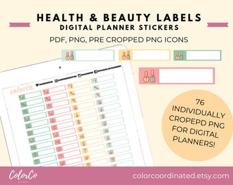 HEALTH and BEAUTY Digital Planner Stickers | Bullet Journal Hobochini | Goodnotes Notability iPad Tablet | Precropped PNGs