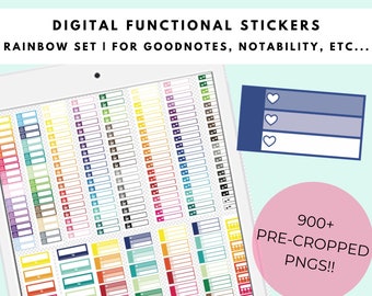 Functional Digital Planner Stickers Pre-cropped PNG |  Rainbow Multi Color Set | ipad android Goodnotes, OneNote, NoteShelf, Notability