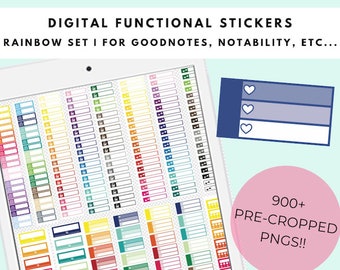 Functional Rainbow Set Digital Planner Stickers Pre-cropped PNGs | Bullet Journal | Goodnotes Notability iPad Tablet