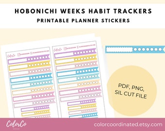 HOBONICHI WEEKS Printables Stickers | Dashed Flag Pastel Weekly Tracker | Weekly Habit Trackers | Cut Files | Printable Planner Stickers