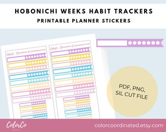 HOBONICHI WEEKS Printables Stickers | Flag Pastel Weekly Tracker | Weekly Habit Trackers | Cut Files | Printable Planner Stickers
