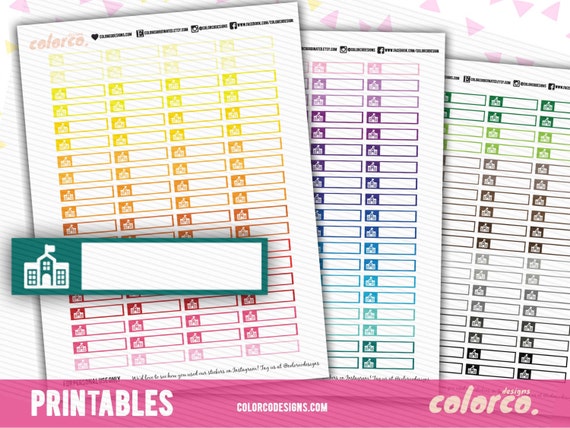 School stickers Printable Planner Stickers Erin Condren Happy Planner Hobonichi Digital Planner Instant Digital Download by ColorCoordinated