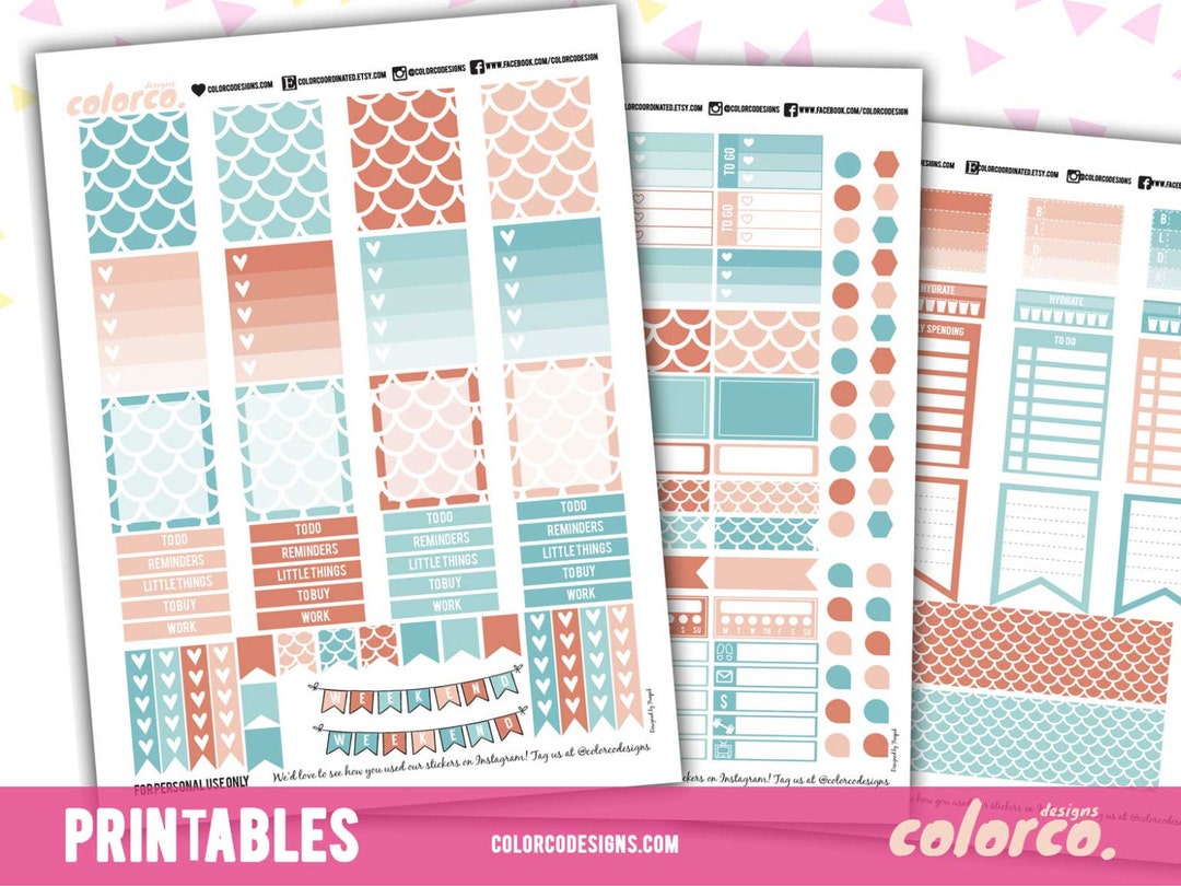 MERMAID ECLP Themed Weekly Kit Printable Planner Stickers Erin Condren ...