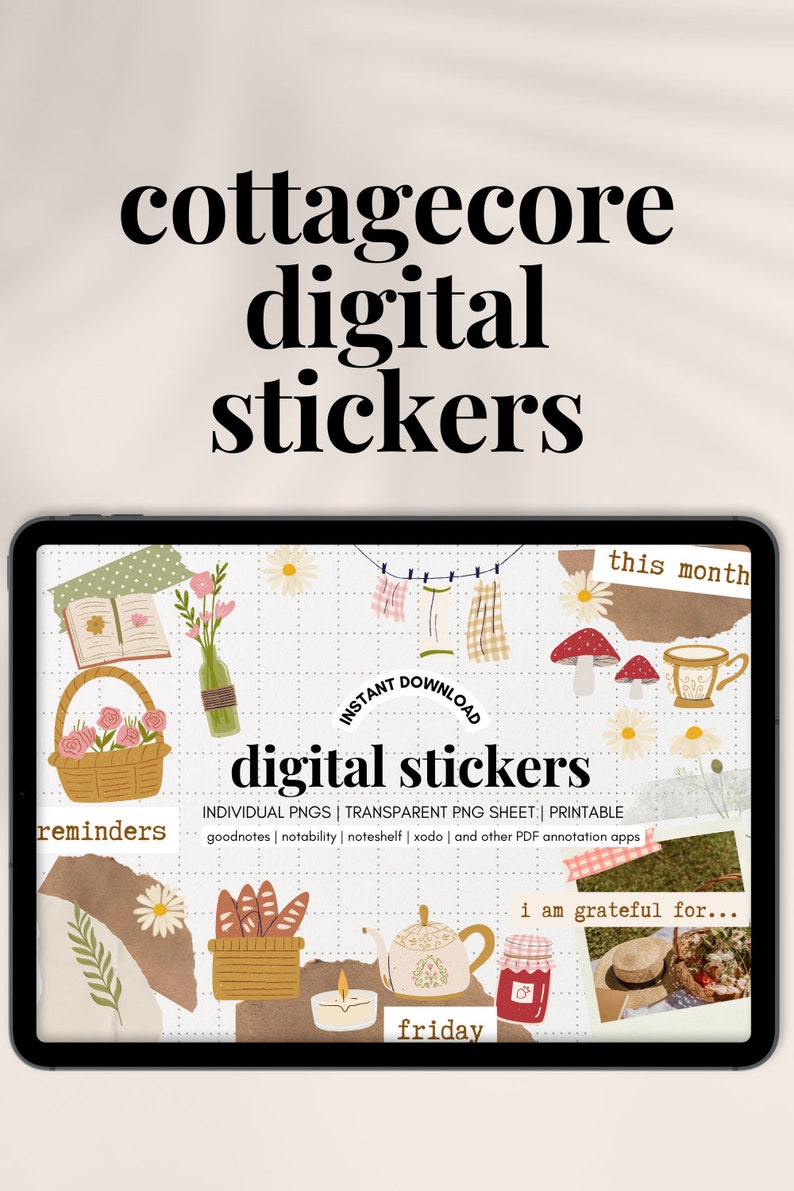 Cottagecore Digital Planner Stickers iPad Stickers, Goodnotes Stickers ...