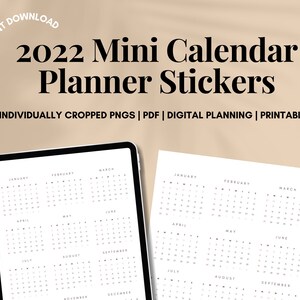 2022 Mini Monthly Calendar Digital Sticker |  Bullet Journal Calendar Mini Stickers, Planner Calendar Stickers | Printable + Digital Sticker