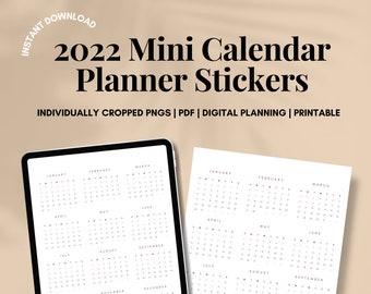 2022 Mini Monthly Calendar Digital Sticker |  Bullet Journal Calendar Mini Stickers, Planner Calendar Stickers | Printable + Digital Sticker