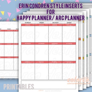 HAPPY PLANNER INSERTS - Erin Condren Vertical Layout and Size - Multicolor  - 20 pages/ 7" x 9.25"/ Arc Planner or similar size planners