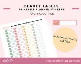 HEALTH and BEAUTY, spa, hair nails Printable Planner Stickers | Erin Condren Happy Planner Hobonichi Weeks Bullet Journal