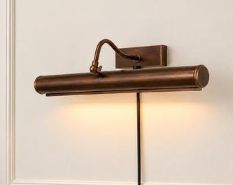 Vintage Antique Brass Plug-In Picture Wall Light | Sputnik Italian Style Tube Wall Sconce